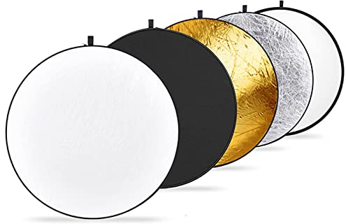 NEEWER Reflector Luz de 22in/60cm Difusor de Luz 5 en 1 Multi Disco Plegable con Bolsa Translúcido, Plateado, Dorado, Blanco y Negro para Iluminación de Fotografía de Estudio y Exteriores