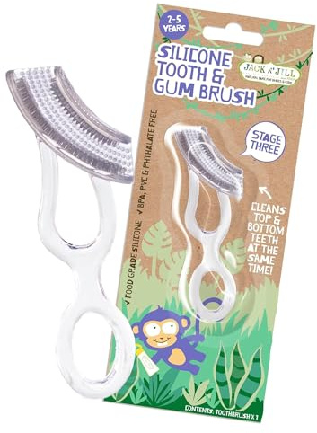 Jack N' Jill Silicone Tooth & Gum Brush - Toddler Toothbrush 2-5 Years Old, Double Sided Soft Silicone Bristles, for Sensitive Gums, Food-Grade Silicone, Pack of 1
