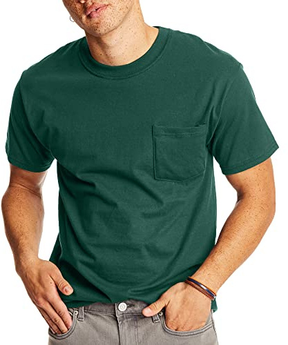 Hanes Mens Beefy-t Pocket T-shirt, Heavyweight Cotton Tee For Men, Full-cut 1 Or 2 Pack Fashion-t-shirts, Deep Forest - 1 Pack, XX-Large US