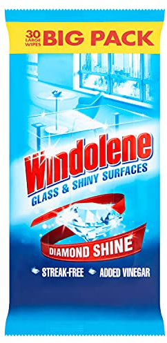 Windolene Glass & Shiny Surfaces Diamond Shine, 30 Wipes (1 pack x 30), Streak-Free Cleaning for Windows, Window cleaner & Glass cleaner