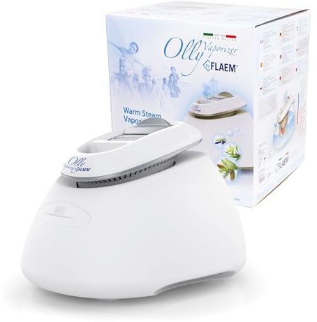 Flaem, Olly Umidificatore Ambiente a Caldo, Diffusore di Oli Essenziali, Pre-Raffreddamento del Vapore Sterile, Sicuro per i Bambini, Luce Notturna, Capacità 4,5 l, Ideale per 25 mq, Design Italiano