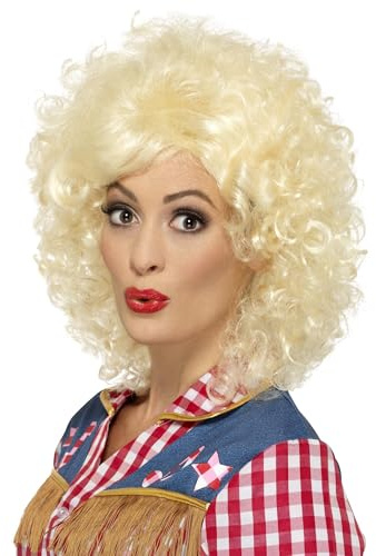 Smiffys Rodeo Doll Wig, Blonde Curly Western Style, Cowboys and Indians Fancy Dress, Women's Country Singer Costume Wig, 1980s Rodeo Cowgirl Dress Up Accessory