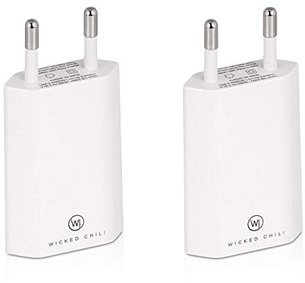 Wicked Chili 2X Pro Series Cargador USB Compatible con Apple iPhone, Samsung Galaxy/Cargador de teléfono móvil, Smartphone Enchufe de alimentación, Adaptador USB (1A, 5V) Blanco
