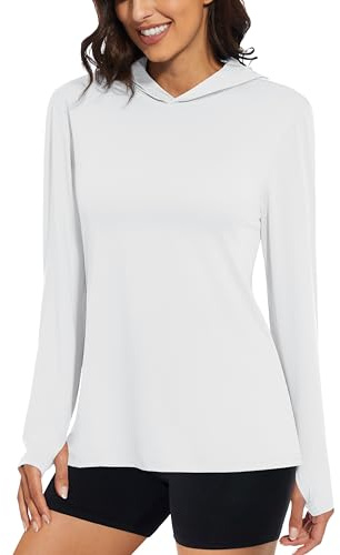 MAGCOMSEN Women's White Hoodie Sun Protection Shirt UPF 50+ Long Sleeve Lightweight Shirt for Hiking Fishing Outdoor M