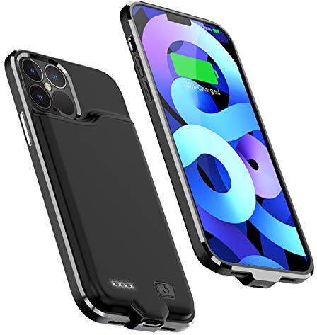 WELUV Ladehülle Für iPhone 12 12 Pro Akku Hülle Dünn 5500mAh Silikon Ladebatterie Handy Schutzhülle Batterie Case Induktives Laden Backup Case Travel Hülle Protective Cover Schwarz