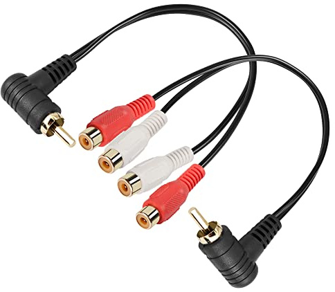 PNGKNYOCN RCA Y-grenkabel, 2 förpackningar 90 graders RCA 1 hane till 2 hona RCA-stereo ljudadapterkabel till 2 RCA-förlängningssladdar (25 cm)