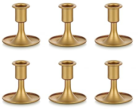 Sziqiqi Kerzenhalter Gold Kerzenständer Metall für Hochzeitstisch Mittelstücke, 6 Stück Kerzenständer Kerzenhalter Stabkerze für Esszimmer Kaffee Tischdekoration