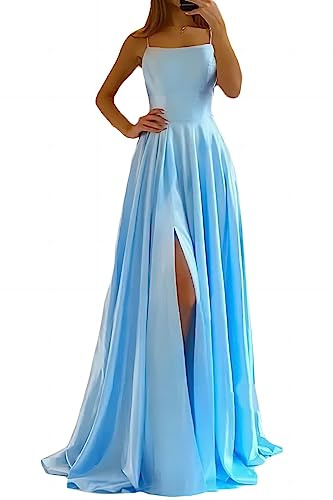 xxxiticat - Abito da sera da donna, elegante, abito da sposa, da principessa, da damigella d'onore, con scollo a V e spalle scoperte, , acqua, S
