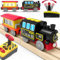 TOPLIVING Train motorisé pour rails en bois, train télécommandé avec connexion magnétique, train de locomotive à piles pour tout-petits, compatible avec Thomas, Brio, Chuggington