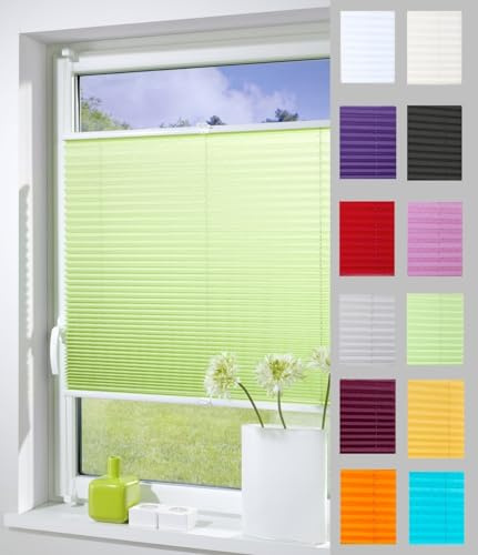 DécoProfi Plissee ohne Bohren Grün 90cm x 130cm (max. Gesamthöhe Fensterflügel) I Verspannte Plissees nach Maß mit Klemmträger/Klemmfix I Blickdichte Innenrahmen-Plissees zum Klemmen