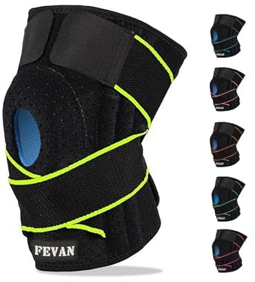 FEVAN Tutore Ginocchio Regolabile - Ginocchiera Ortopedica - Ginocchiere Unisex - Ginocchiera Sportiva per Artrosi Ginocchio con Silicone (Nero/Blu) (VERDE FLUORO/NERO)