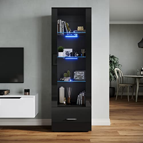 SONNI vitrinas LED con estantes de Cristal, Luces Armario para Armario de Almacenamiento para Sala de Estar,W55xD35xH172cm