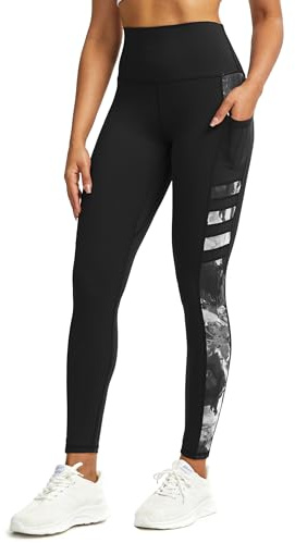 Tuspryt Sportleggings dam med fickor, ogenomskinliga leggings dam sportbyxor träningsbyxor löparbyxor leggings