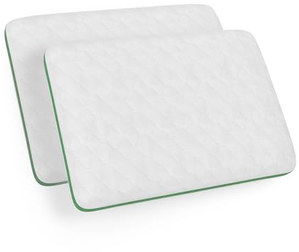 HOME STILL Air Soft Quilted Pillow 2-Pack, 50x70x13 cm - Green Stripe, Breathable Microfibre and Air Mesh Climatic Band, Hotel-Style Comfort, Supportive, Machine Washable and Dryer Friendly