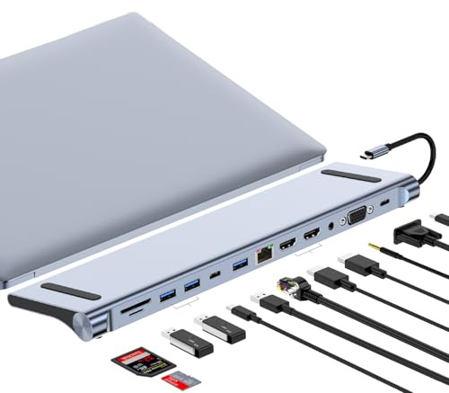 Docking Station 12 in 1 Hub USB C - Doppio Display 4K HDMI/DisplayPort, Supporto Laptop con Carica PD 87W, Lettore TF/SD 1TB e Trasmissione Dati 5Gbps, Compatibile Windows/macOS