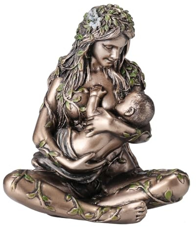 BY SIGRIS Origen Home Decor Gaia Madre Tierra con Bebe Bronce Figura Diosa Gris 11x10x6cm
