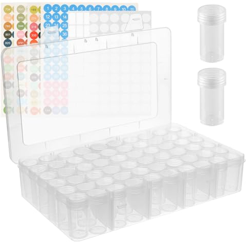 60 Klein Diamond Painting Aufbewahrung Diamond Painting Box Transparent Diamond Painting Aufbewahrungsbox Diamond Painting Zubehör Boxen für Steine Kleine Runde Schachteln + Etiketten