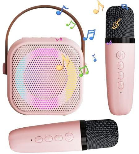 Oskuglin Machine de karaoké pour Enfants, Mini Micro Karaoke, Jouets de karaoké pour Enfants et Adultes avec 2 Microphones, Machine de karaoké Portable lumière LED (Rose)