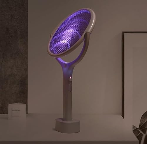Auauraintt Elektrische Fliegenklatsche,90 Rotierender Kopf, Mit einem Teleskop Verlängerungsstab, Double Layers Mesh Protection, mit Akku Aufladbar& UV Lichtfalle für Mücken, Fliegen, Bienen, Motten