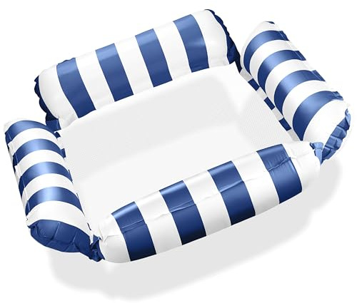 Balinco Aufblasbare Matratze Pool, Wasserhängematte mit Netz, Wasser Luftmatratze mit 4 Luftkammern, Pool Party Sessel, Wasserspielzeug Hängematte, Pool Zubehör für Erwachsene & Kinder (Dunkelblau)