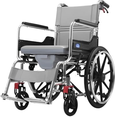 Chaise Roulante Pliable Adulte Pliable Douche Adulte Chaise PercéE Toilette Fauteuil Autopropulsé Chaise Roulante avec Rembourré pour Personnes âGéEs et HandicapéEs