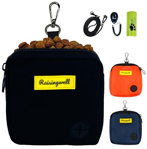 Raisingwell Leckerlitasche für Hunde, Multifunktionaler Futterbeutel für Hundetraining, Gassi Tasche mit Reißverschluss, Ideal für Snacks, Hundeleckerli, Futterdummy und Gassibeutel (Schwarz)