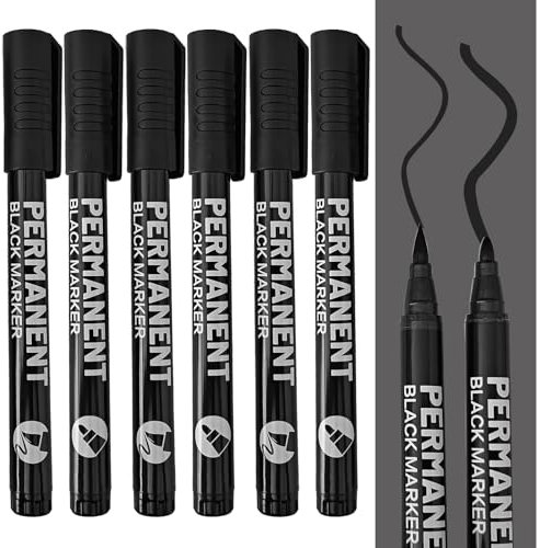 6 PCS Schwarz Permanent Marker Wasserfest, Stift Fein, Permanent Marker Fein, Edding Dünn Acryl Farben zum Malen auf Leinwand, Malpapier und Holz - Acrylstifte für Steine