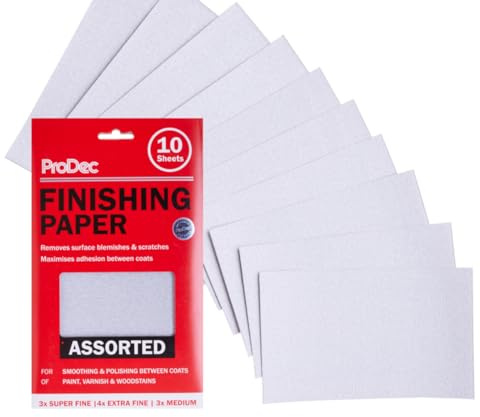 ProDec 10 Sheets Assorted Grades Finishing Paper | for Sanding Between Coats of Paint or Varnish, Compatible with Machine Sanders & Hand Sanders, 9 x 5.5, 230x140mm