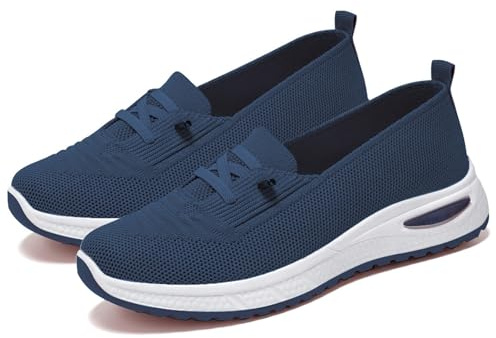 GYCF Scarpe Senza Lacci Donna, Ortopediche Sportive Sneakers Estive da Ginnastica Passeggio Slip On Scarpe Traspiranti Comode Antiscivolo Mesh Corsa Leggere,Blu,37EU