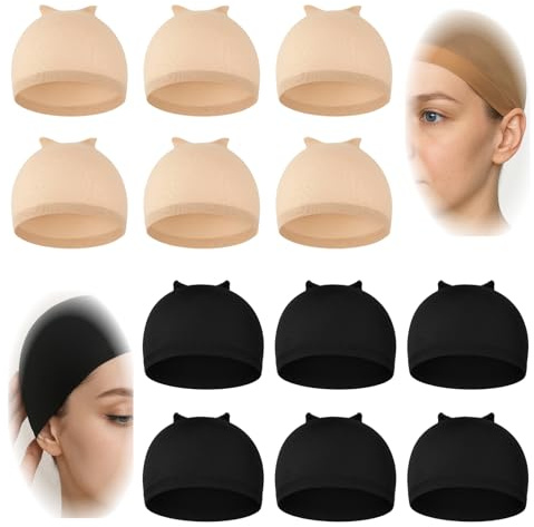 12 pièces Casquettes Filet Cheveux Perruque, nylon extensible et respirant – 6 couleur chair & 6 noires – filets élastiques protecteurs pour chignon, perruque & cuir chevelu