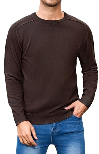 iClosam Suéter Hombre Cuello Redondo Suéteres de Manga Larga para Hombres de Punto Trabajo Jersey, marrón, M