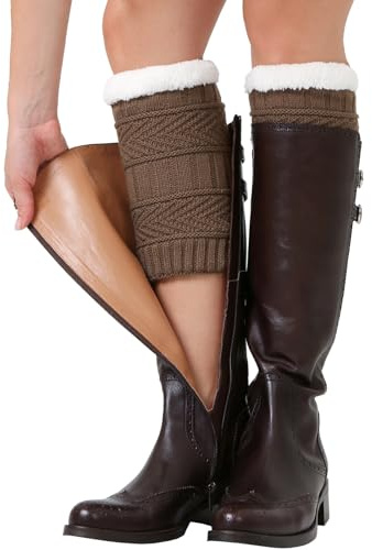 Nanxson Calentadores de punto Invierno Media Pantorrilla Calcetines Cubre Rodilleras para Mujeres Niñas Fiesta Yoga Ballet Danza Skatin Accesorios (Caqui)