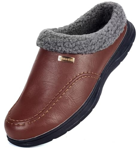 GURGER Chaussons Homme en Cuir avec Doublure Chaude Hiver Mules et Sabots