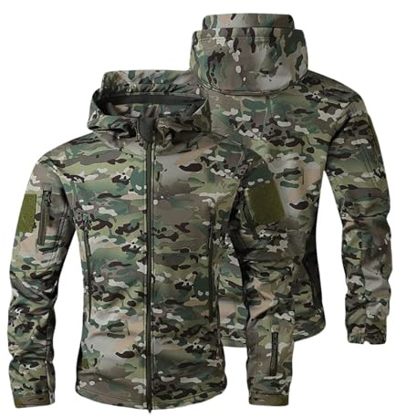 Celanisai Chaqueta softshell para hombre, chaqueta de camuflaje impermeable, chaqueta de trabajo militar, sudadera con capucha para exteriores, cortavientos, camping, senderismo, chaquetas militares