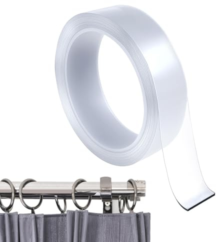 0.59 Inch X 9.84 Ft Curtain Slide Tape, Clear Curtain Glide Tape, Smooth Scrolling and Silent Curtains Rod Slide Tapes, Adhesive Drapery Tapes for Hooks, Rod, Metal Plastic Shower Curtains Rings