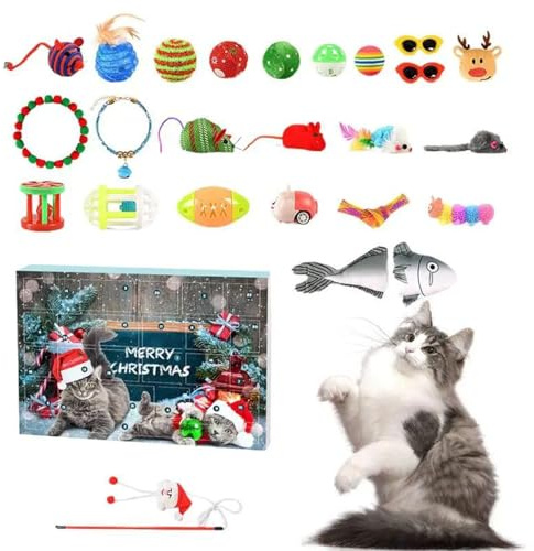 Julkalender 2024 24 dagar kattleksak nedräkningskalender med interaktiva kattleksaker set för älskare juldekoration och semester