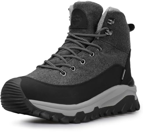 UOVO Mens Walking Boots Waterproof Outdoor Hiking Boots Leather Winter Walking Shoes with Anti-Slip Rubber Sole, Warm Lined Mid-Cut Trekking Shoes Dark Gray Size 8 UK 42.5EU