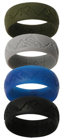 OIDEA Anillo de Boda Silicona Hombre: 4 Colores Anillo de Compromiso con Diseño de Montañas de Goma Transpirable Regalo de San Valentín Talla 20 - para deportes Ejercicio Gimnasio