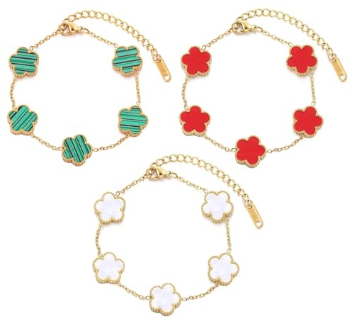 TENGWA 18k förgyllda smycken 3 stycken smycken guld vattentät 17 + 5 cm klöverarmband lycklig klöver present till födelsedag årsdag alla hjärtans dag mors dag eller nyår