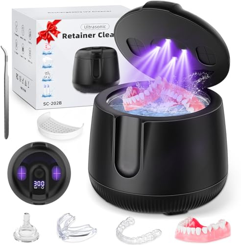 Ultrasonic Retainer Cleaner Machine 48kHz, Cordless Dental Pod Ultrasonic Jewelry Cleaner Portable with Digital Timer & 200ML for Denture, Aligner, Night Mouth Guard, Braces, Toothbrush Deep Cleaning