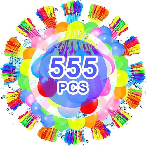 Water Balloons Self Sealing, 555PCS Quick Fill Water Bombs with 3 Tap Connectors, Reusable Balloons for Kids Adults Easy Fill, Colourful Balloon for Beach Pool Party Outdoor Fight Summer Games