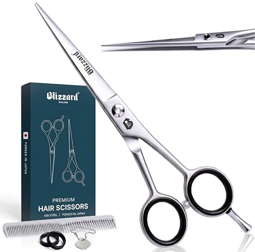 Blizzard Profi Haarschere Set - Japanischer 420 Edelstahl Friseurschere Haarschneideschere für Damen & Herren - 16cm Scharfe Haarscheren für Barbiere & Salon - Mikroverzahnte Schere mit Kamm