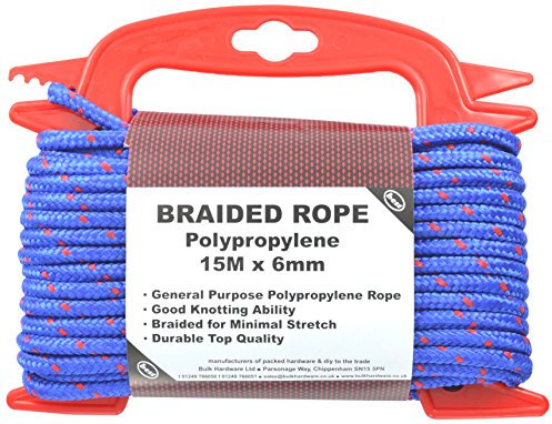 Merriway BH03166 Braided Polypropylene Rope 15M x 6mm Hand Reel -1 Pcs