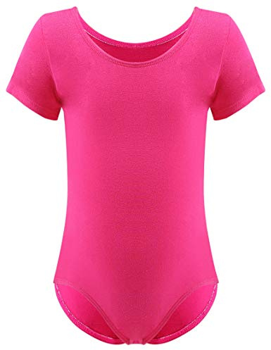 Dancina Leotards for Girls Short Sleeve Body Suit 5 Hot Pink
