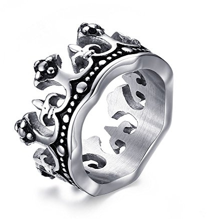 VNOX Mens Stainless Steel Vintage Crown Ring for Wedding Band Promise Engagement Size 11