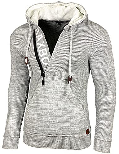 Kapuzenjacke Herren Winter Top Kapuzenpullover Reißverschluss Pulli Sweatshirt Jacke BB-277 Neu, Farbe:Grau, Größe:L