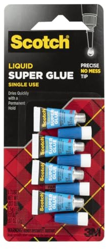 Scotch Super Glue Liquid, 4-Pack of Single-Use Tubes, .017 oz Each, Fast Drying Liquid Formula (AD114)