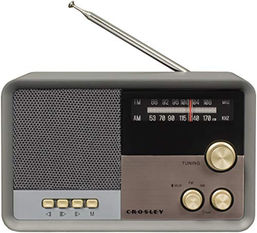 Crosley Tribute AM/FM Radio Portable Bluetooth Speaker - Retro Wireless Small Travel Speaker with Headphone Jack and Micro-USB Charging Cable, Rechargeable Party Speakers, Charcoal