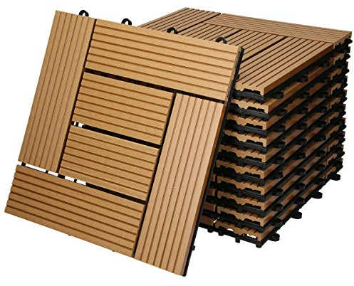 ECD Germany Dalles Terrasse Clipsables WPC 30x30 cm/22 pièces=2m² Teck Mosaïque Aspect Bois Carreaux avec Système à Clic et Drainage Revêtement de Sol Carrelage Lames Patio Jardin Extérieur