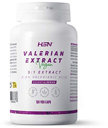 HSN Extracto de Valeriana 500mg | 120 Cápsulas Vegetales | 2500mg Raíz de Valeriana officinalis (0,8% ácido valeriánico) por Dosis Diaria | No-GMO, Vegano, Sin Gluten